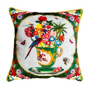 Cuscino di velluto Pappagallo e fiori